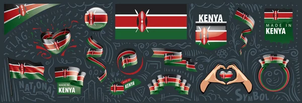 Conjunto vectorial de la bandera nacional de Kenia en varios diseños creativos — Archivo Imágenes Vectoriales