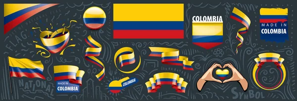 Serie vettoriale della bandiera nazionale della Colombia in vari disegni creativi — Vettoriale Stock