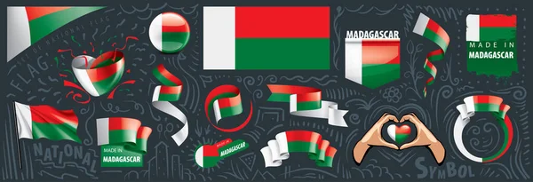 Conjunto vectorial de la bandera nacional de Madagascar en varios diseños creativos — Archivo Imágenes Vectoriales