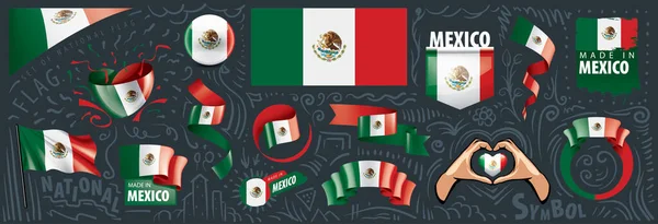 Vektor uppsättning av den nationella flaggan för mexikanska i olika kreativa mönster — Stock vektor
