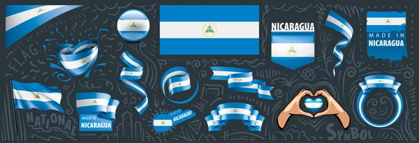 Conjunto vetorial da bandeira nacional da Nicarágua em vários desenhos criativos —  Vetores de Stock