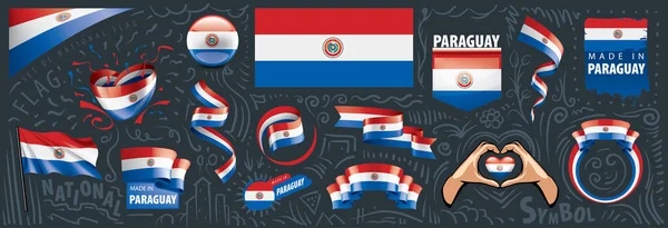 Paraguay nemzeti zászlójának vektorkészlete különböző kreatív formákban — Stock Vector