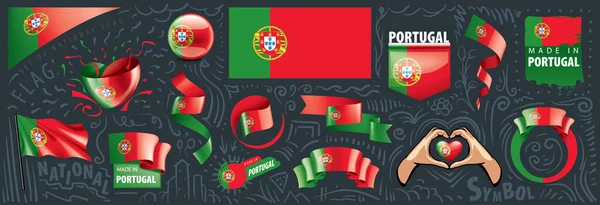 Conjunto vectorial de la bandera nacional de Portugal en varios diseños creativos — Vector de stock