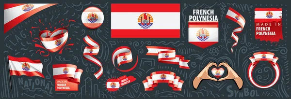 Conjunto vectorial de la bandera nacional de la Polinesia Francesa en varios diseños creativos — Vector de stock