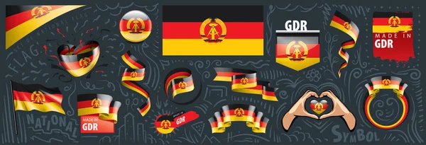 Vector set of the national flag of GDR in various creative designs — Stock Vector