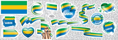 Gabon 'un ulusal bayrağının çeşitli yaratıcı tasarımlarındaki vektör kümesi