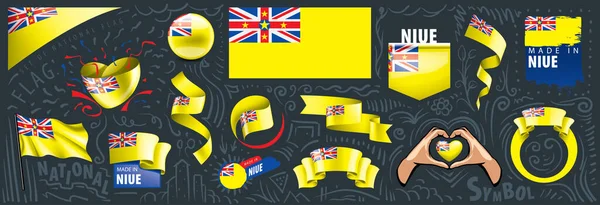 Ensemble vectoriel du drapeau national de Niue dans divers designs créatifs — Image vectorielle