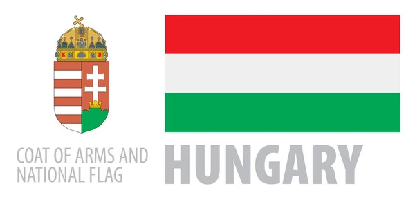 Conjunto de vectores del escudo de armas y la bandera nacional de Hungría — Vector de stock