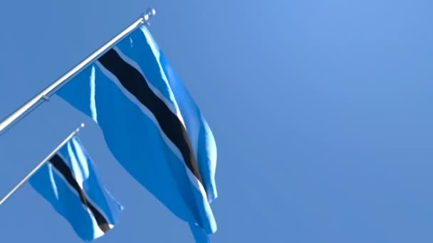 Botswanas flagga flyger i vinden mot en blå himmel. — Stockvideo