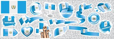 Çeşitli yaratıcı tasarımlarda Guatemala 'nın ulusal bayrağının vektör kümesi