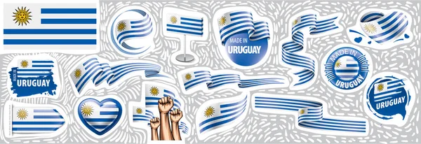 Conjunto vectorial de la bandera nacional de Uruguay en varios diseños creativos — Archivo Imágenes Vectoriales