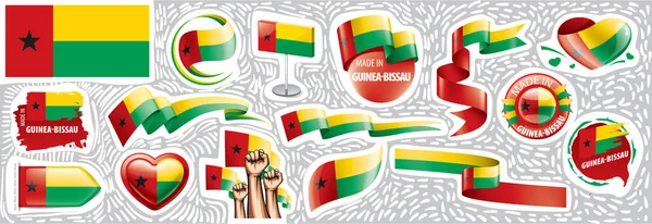 Ensemble vectoriel du drapeau national de Guinée Bissau dans divers dessins et modèles créatifs — Image vectorielle