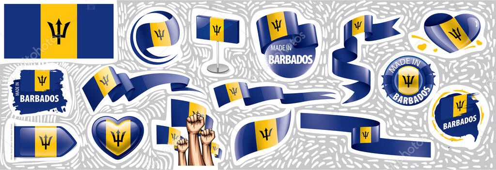 Vector set of the national flag of Barbados in various creative designs