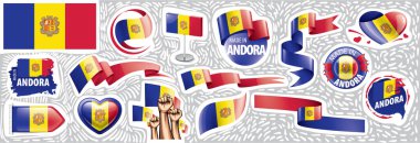 Çeşitli yaratıcı tasarımlarda Andorra ulusal bayrağının vektör kümesi