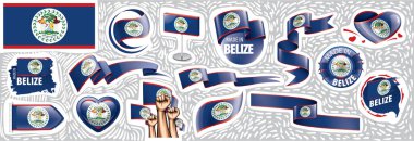 Belize ulusal bayrağının çeşitli yaratıcı tasarımlarındaki vektör kümesi