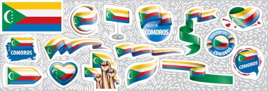 Comoros 'un ulusal bayrağının çeşitli yaratıcı tasarımlarındaki vektör kümesi