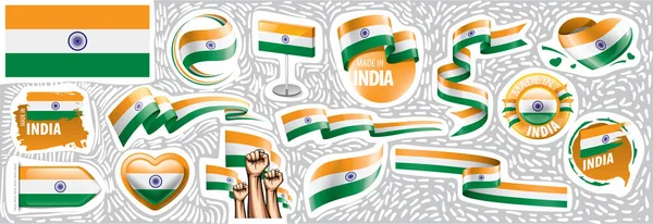 Conjunto vectorial de la bandera nacional de la India en varios diseños creativos — Vector de stock