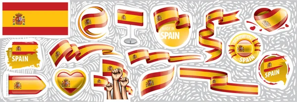 A spanyol nemzeti zászló vektorkészlete különböző kreatív formatervezési mintákban — Stock Vector