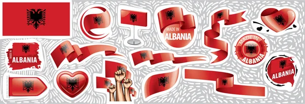 Vector set of the national flag of Albania in various creative designs — Stock Vector