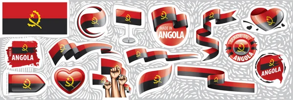 Ensemble vectoriel du drapeau national de l'Angola dans divers modèles créatifs — Image vectorielle