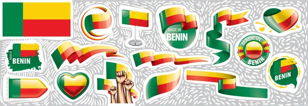 Ensemble vectoriel du drapeau national du Bénin dans divers designs créatifs — Image vectorielle