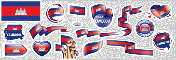 Conjunto vectorial de la bandera nacional de Camboya en varios diseños creativos — Vector de stock