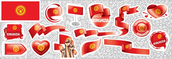 Wektorowy zestaw flagi narodowej Kirgizji w różnych projektach twórczych — Wektor stockowy