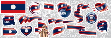 Çeşitli yaratıcı tasarımlarda Laos 'un ulusal bayrağının vektör kümesi
