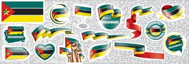 Mozambik 'in ulusal bayrağının çeşitli yaratıcı tasarımlarındaki vektör kümesi