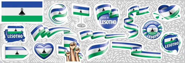 Conjunto vectorial de la bandera nacional de Lesotho en varios diseños creativos — Vector de stock