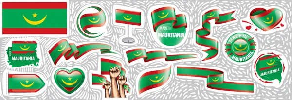 Conjunto vectorial de la bandera nacional de Mauritania en varios diseños creativos — Archivo Imágenes Vectoriales