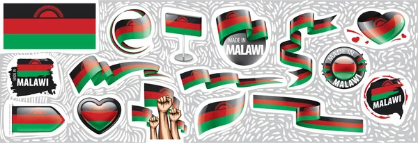 Conjunto vectorial de la bandera nacional de Malawi en varios diseños creativos — Archivo Imágenes Vectoriales