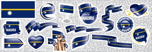 各种创造性设计中的瑙鲁国旗矢量集 — 图库矢量图片