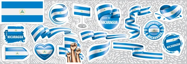 Conjunto vectorial de la bandera nacional de Nicaragua en varios diseños creativos — Vector de stock