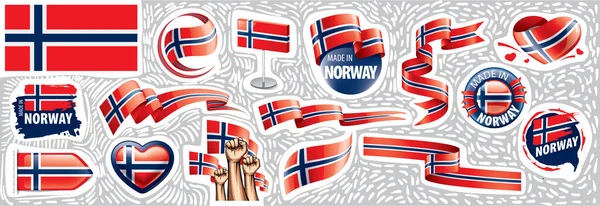 Vektor uppsättning av Norges nationella flagga i olika kreativa mönster — Stock vektor