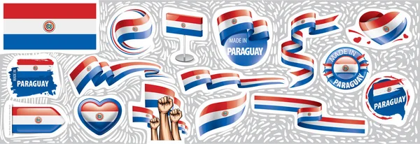 Conjunto vectorial de la bandera nacional de Paraguay en varios diseños creativos — Vector de stock