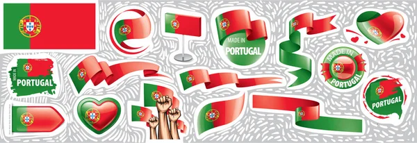 Ensemble vectoriel du drapeau national du Portugal dans divers modèles créatifs — Image vectorielle