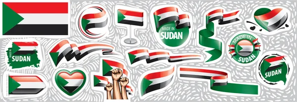 Ensemble vectoriel du drapeau national du Soudan dans divers modèles créatifs — Image vectorielle