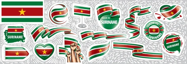 Conjunto vectorial de la bandera nacional de Surinam en varios diseños creativos — Archivo Imágenes Vectoriales