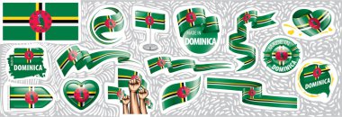 Çeşitli yaratıcı tasarımlarda Dominica ulusal bayrağının vektör kümesi