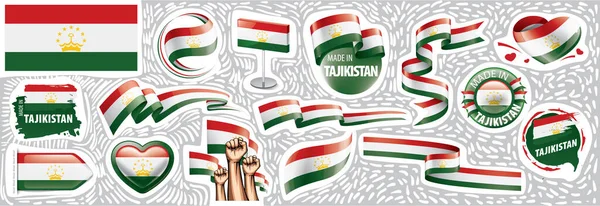 Conjunto vectorial de la bandera nacional de Tayikistán en varios diseños creativos — Vector de stock