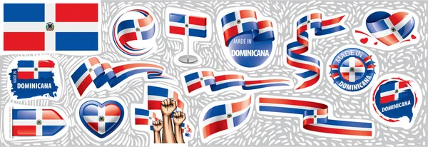 Çeşitli yaratıcı tasarımlarda Dominicana ulusal bayrağının vektör kümesi — Stok Vektör