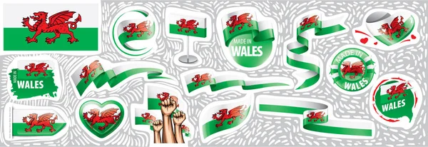 Conjunto vetorial da bandeira nacional do País de Gales em vários desenhos criativos —  Vetores de Stock