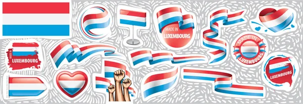 Vektor uppsättning av den nationella flaggan i Luxemburg i olika kreativa mönster — Stock vektor