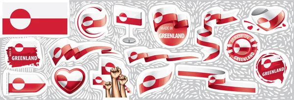 Vektor uppsättning av den nationella flaggan på Grönland i olika kreativa mönster — Stock vektor
