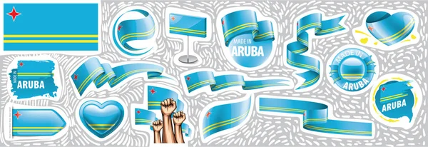 Conjunto vetorial da bandeira nacional de Aruba em vários desenhos criativos — Vetor de Stock