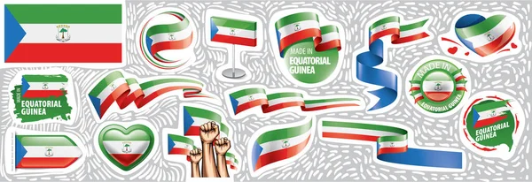 Conjunto vectorial de la bandera nacional de Guinea Ecuatorial en varios diseños creativos — Archivo Imágenes Vectoriales