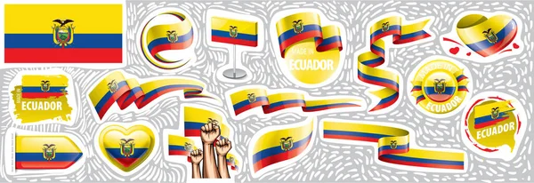 Vector set of the national flag of Ecuador in various creative designs — Stock Vector