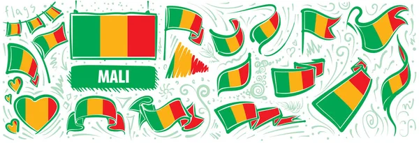 Διάνυσμα της εθνικής σημαίας του Μάλι σε διάφορα δημιουργικά σχέδια — Διανυσματικό Αρχείο