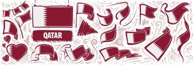 Çeşitli yaratıcı tasarımlarda Katar 'ın ulusal bayrağının vektör kümesi